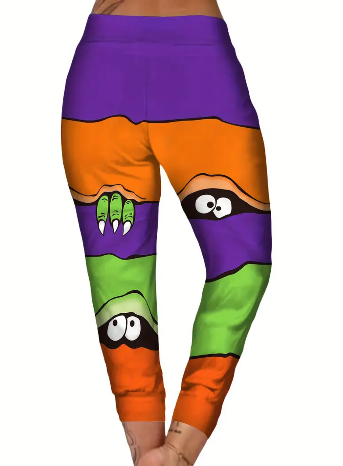 “Spooky” Vibrant Color Block Cropped Pants - High-Elasticity, Casual Elastic Waist