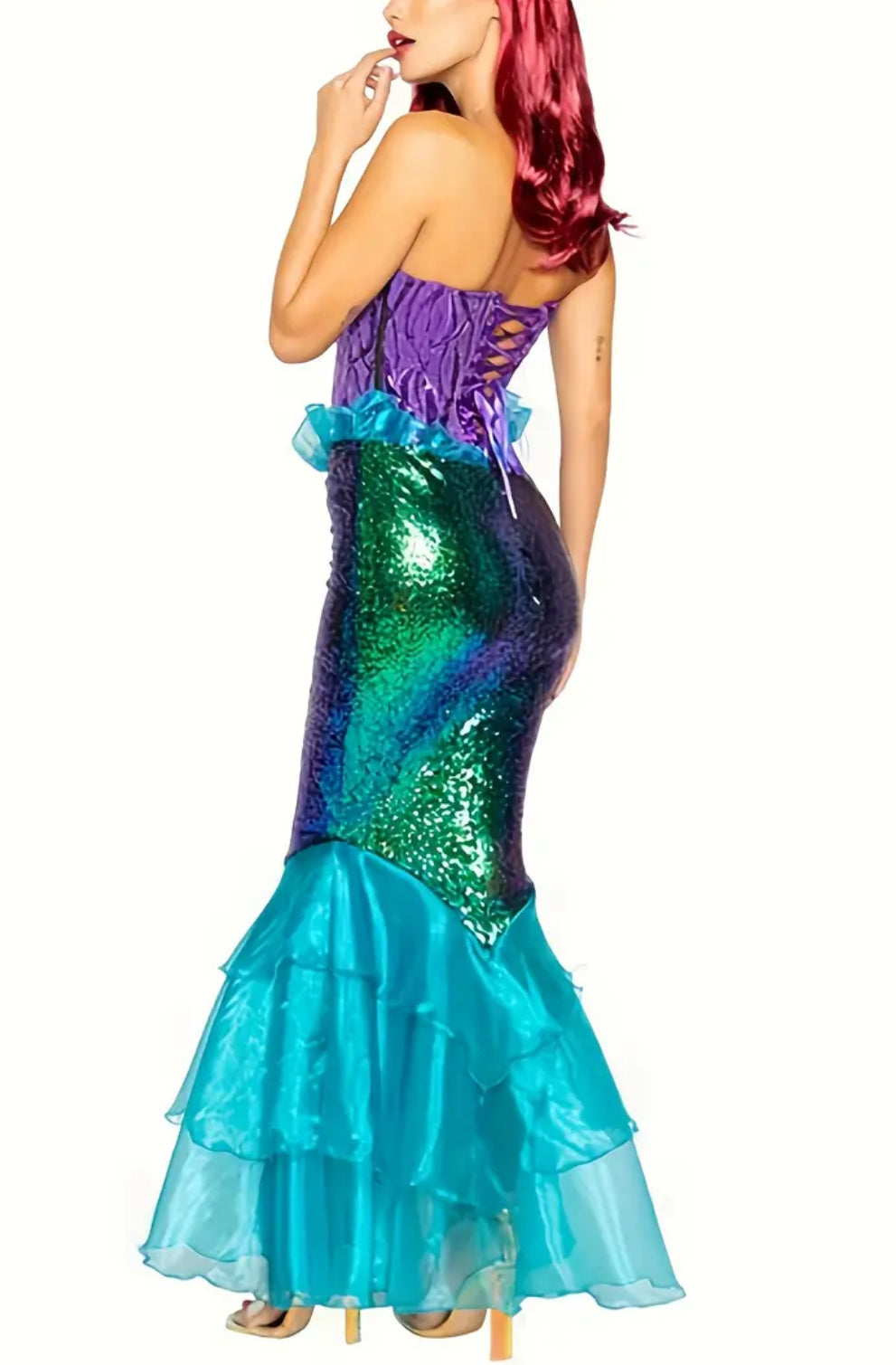 Top me tub pa rrip "Mermaid", bisht i gjatë me temine, fustan Cosplay