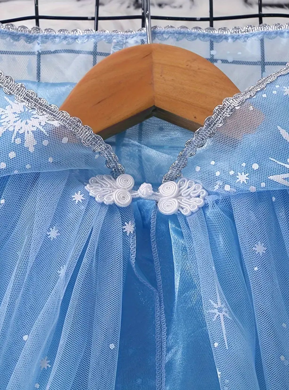 Girls' ❄️ Magical Blue Tulle Cape Dress with White Snowflakes | 29 Inches Long  
