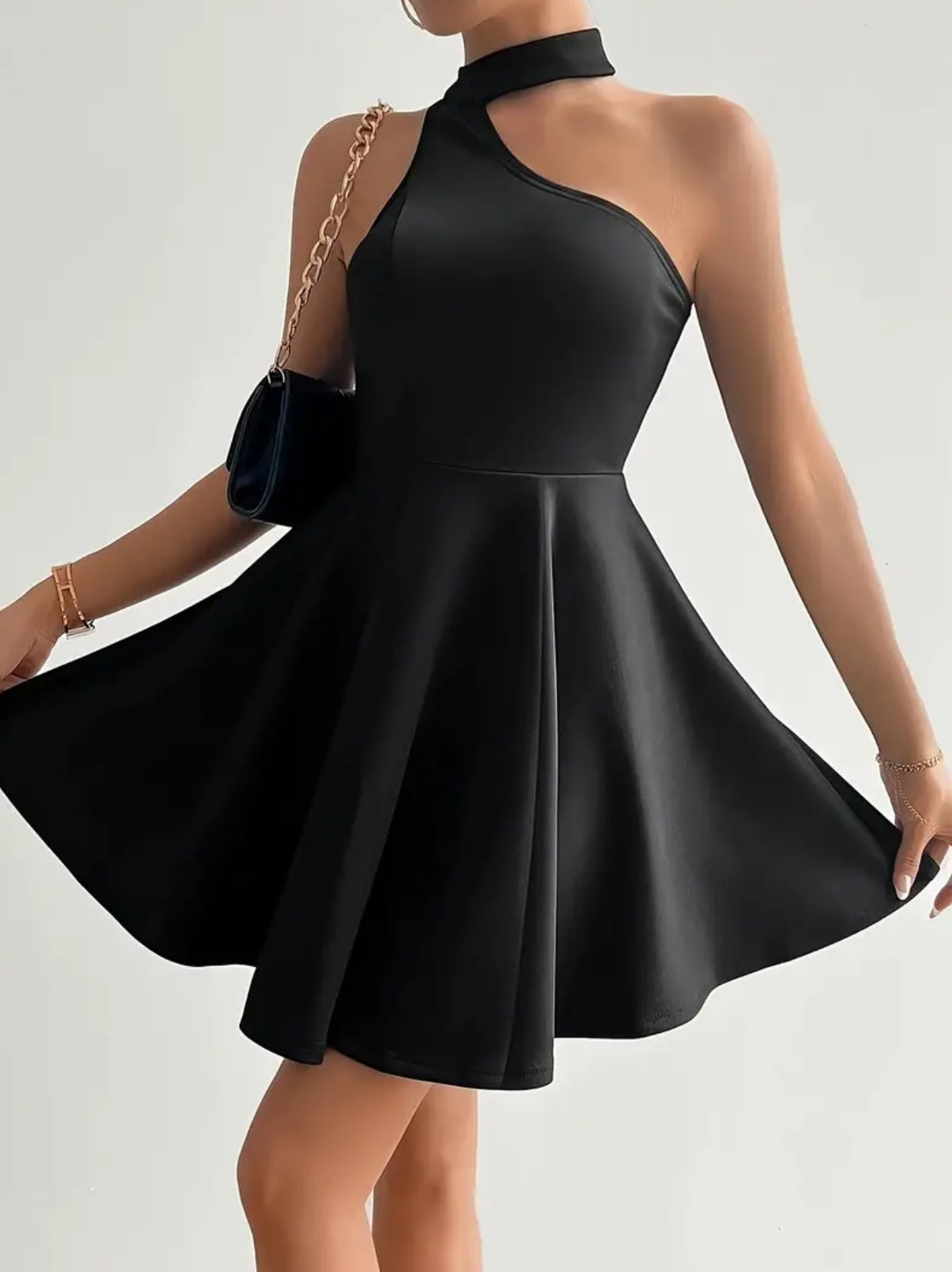 “Noir” Elegant, Halter Neck, Asymmetrical  Sleeveless Cocktail Dress 🖤