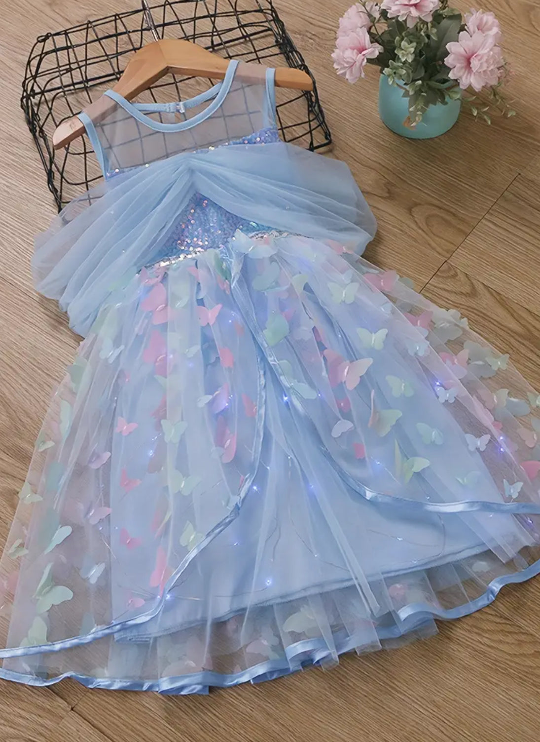 “Butterfly Shimmers” Sequin, Tulle Sparkling Light-Up Princess Dress