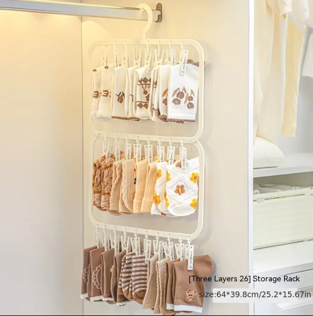 Multi-Clip Hanger for Socks & Underwear Design for Easy Drying and Organization