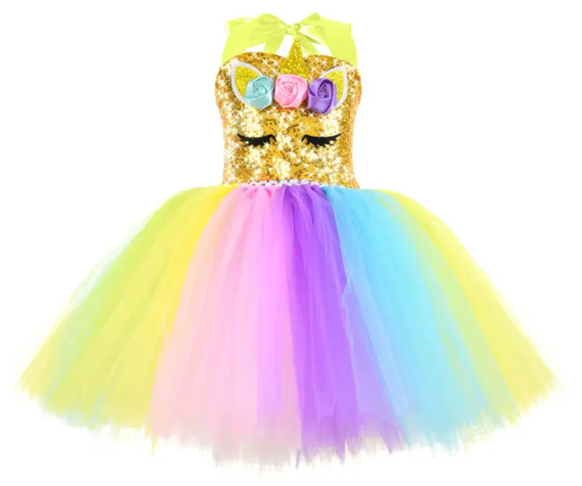 Vestido de princesa con purpurina de unicornio para niñas con luces LED