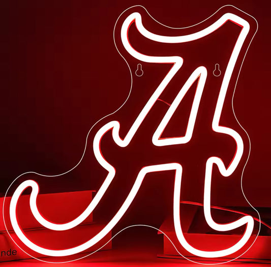 Alabama Neon Sign for Wall Decor Red A, American Football Team Logo