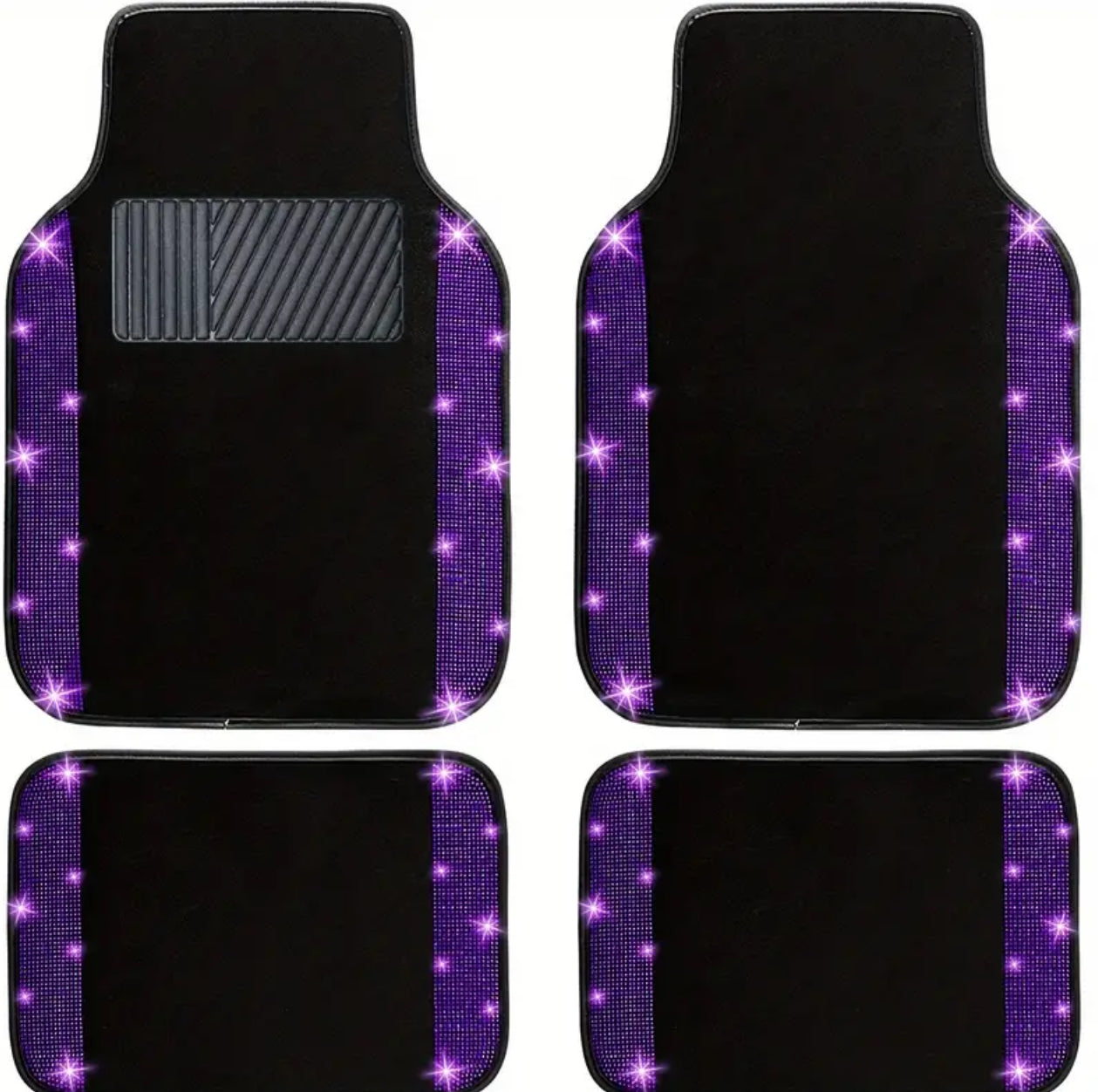 Bling Car Floor Mats Full Set, Universal Fit Most Cars, SUV, Trucks, 4pcs Sparkle Glitter Artificial Diamond Carpet For Women Girls With Anti-Slip Pad