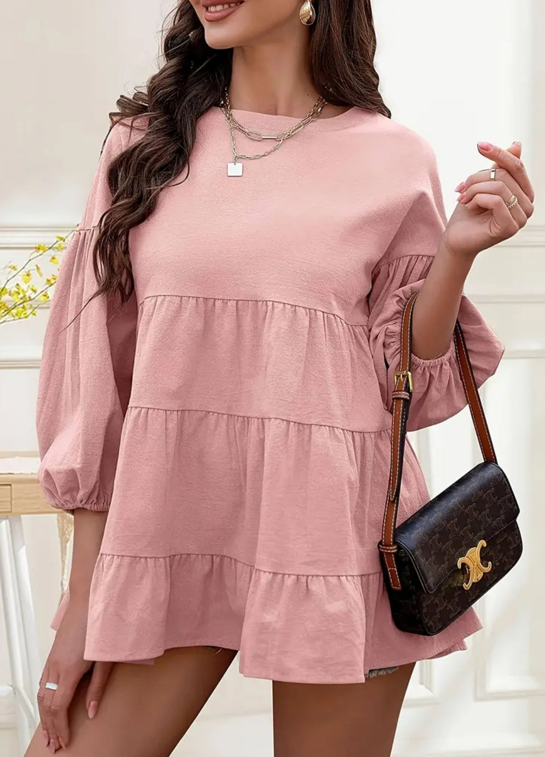 Women's ‘Babydoll’ Peplum Lantern Sleeve Crewneck Loose Dress