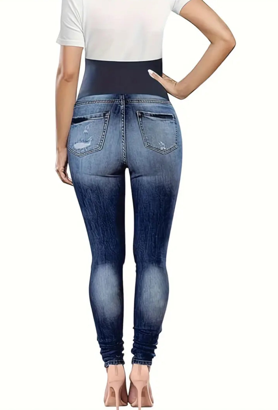 Maternity Jeans, Casual Style, Slight Stretch, Washed Solid Color, Comfortable Elastic Waistband