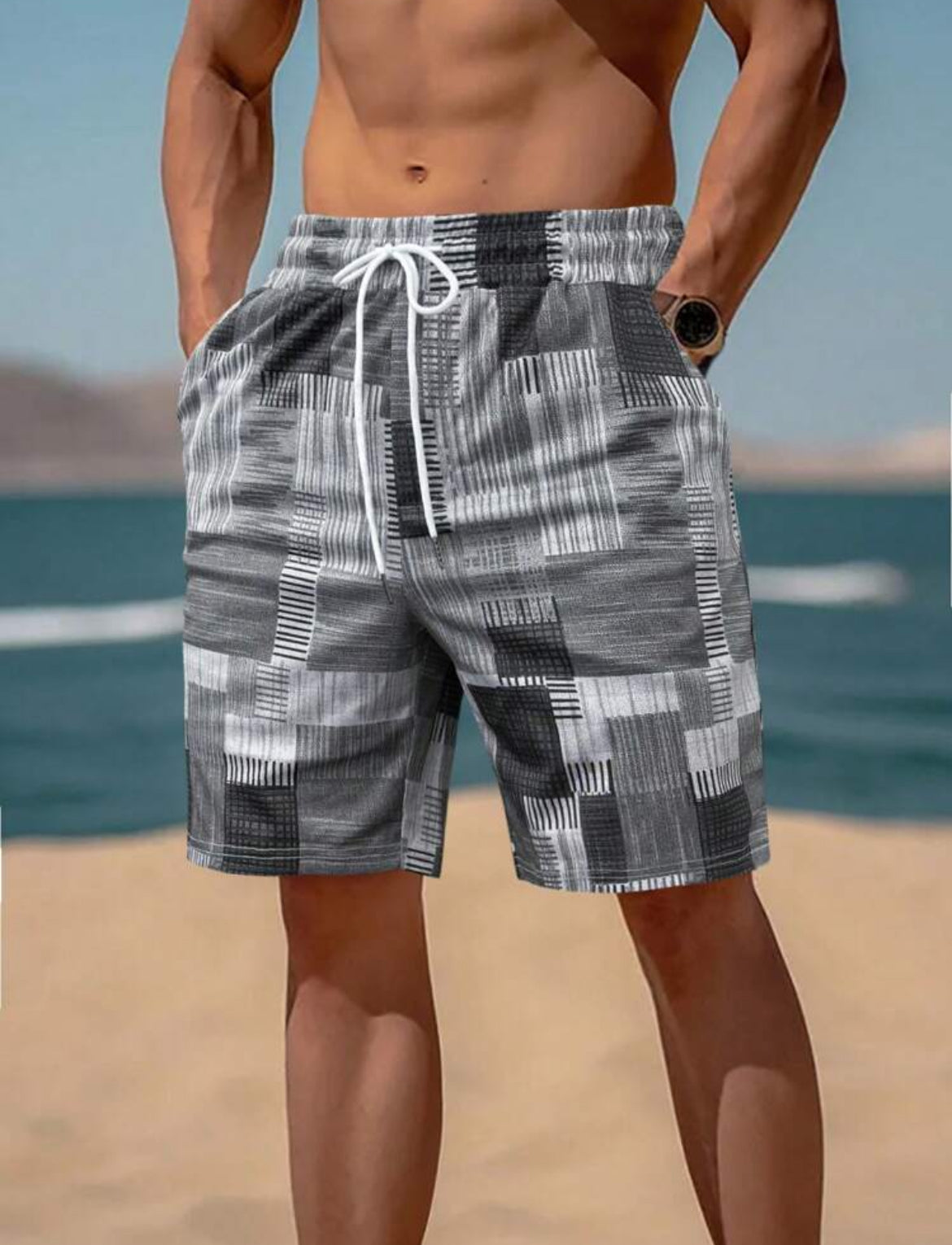 Men’s Geometric Drawstring Waist Bermuda Shorts