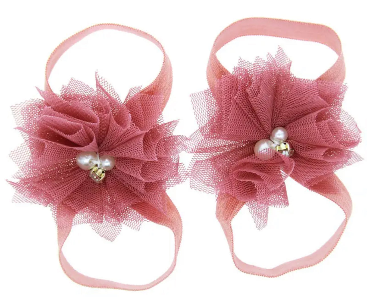 Sparkling Cubic Zirconia & Faux Pearl Flower Mesh Baby Foot Band