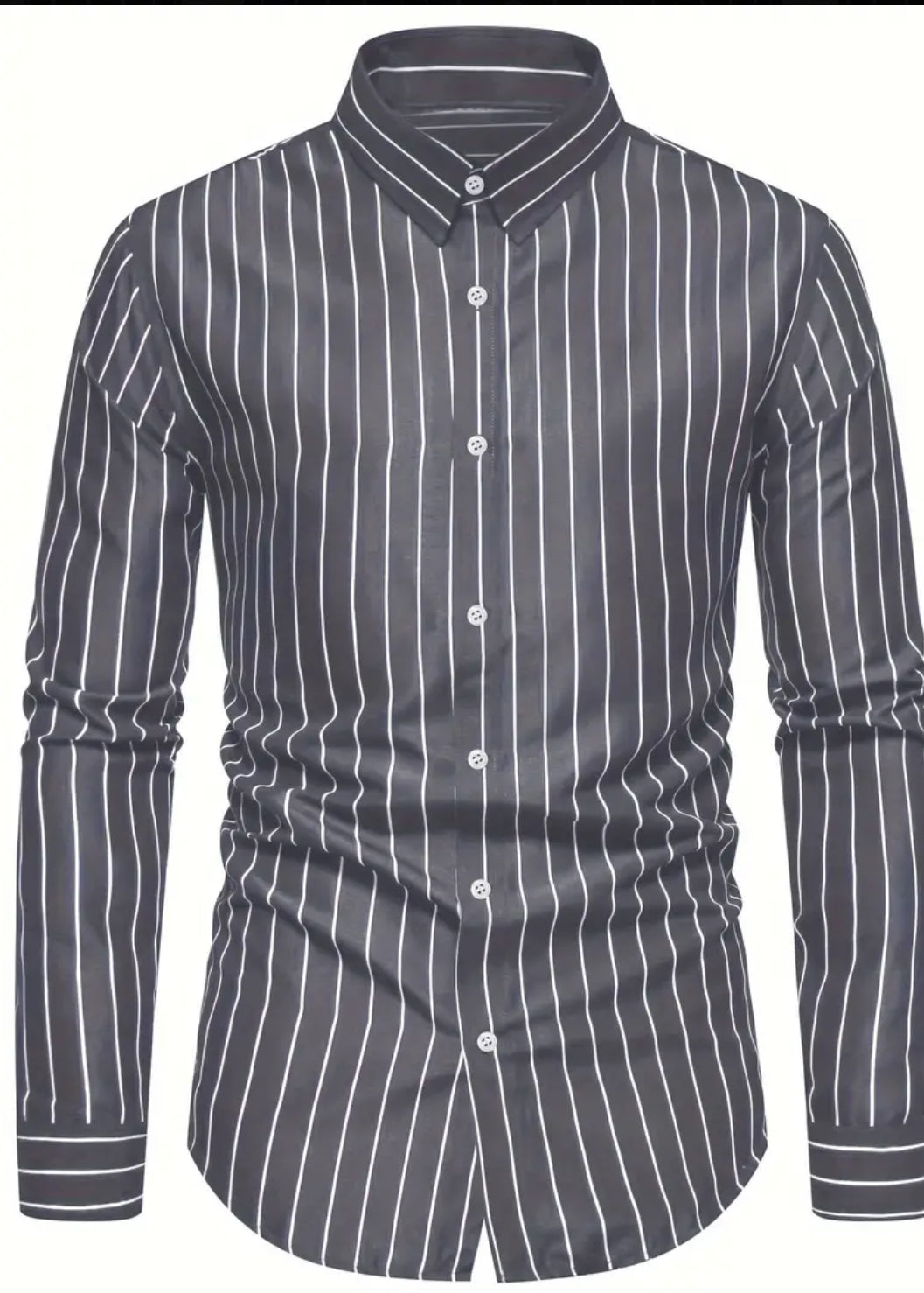 Classic Long Sleeve, Lapel Collar, Button-Up, Striped Cotton Men’s