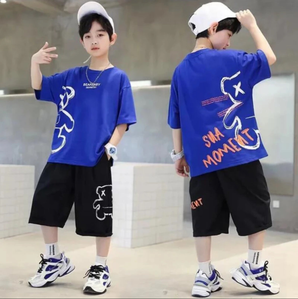 “ Modish Bear” T-shirt and Shorts, 2 Pc, Tracksuits