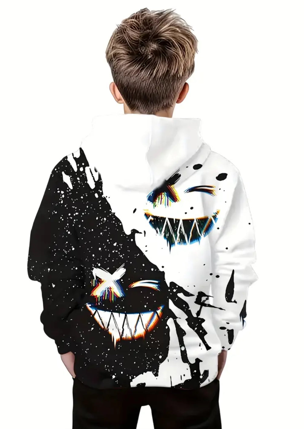 Boys 3D Grinning Face  Pullover Sweatshirt with Pockets