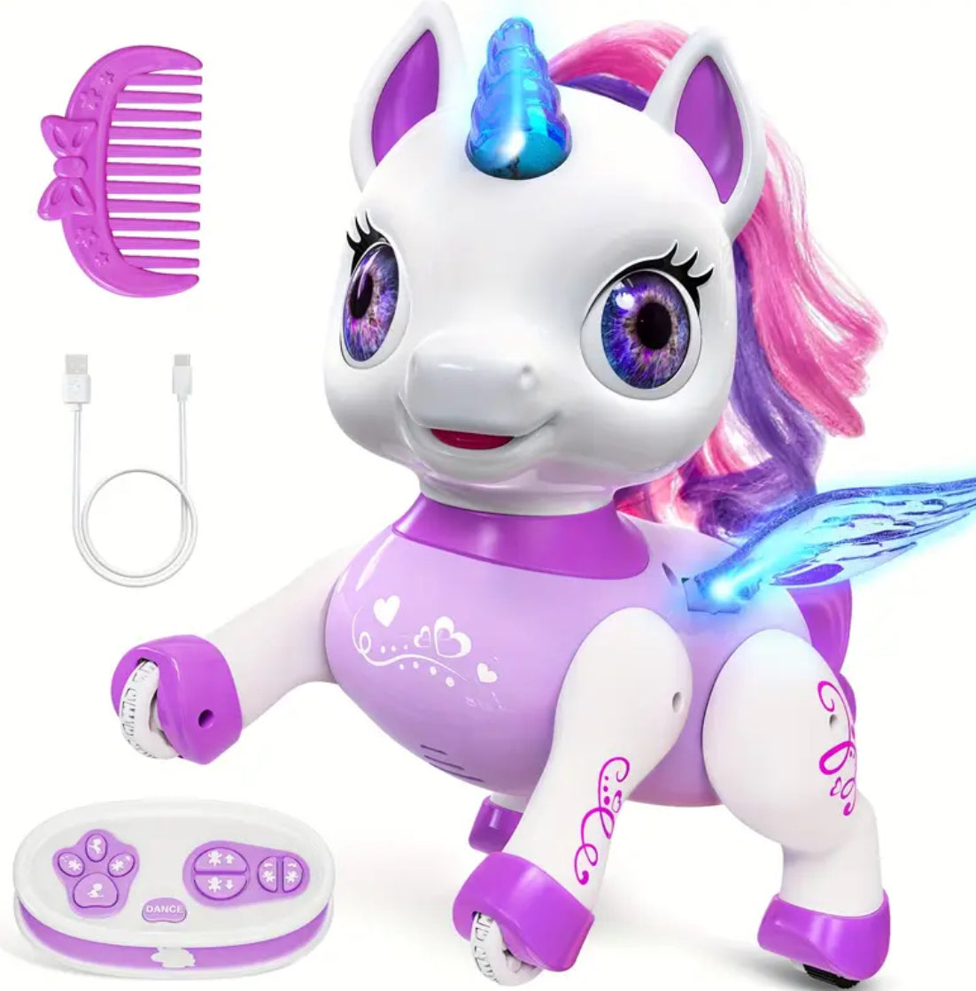 Interactive Unicorn Robot Pet with Music, Dance & Walk - USB Rechargeable