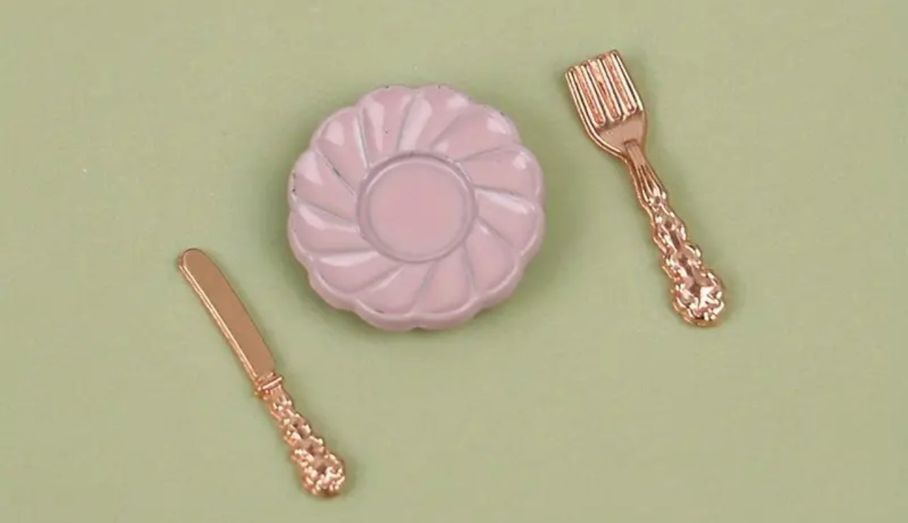 Dollhouse, Pink 💕 Miniature Tableware Set, Vintage, 20pcs