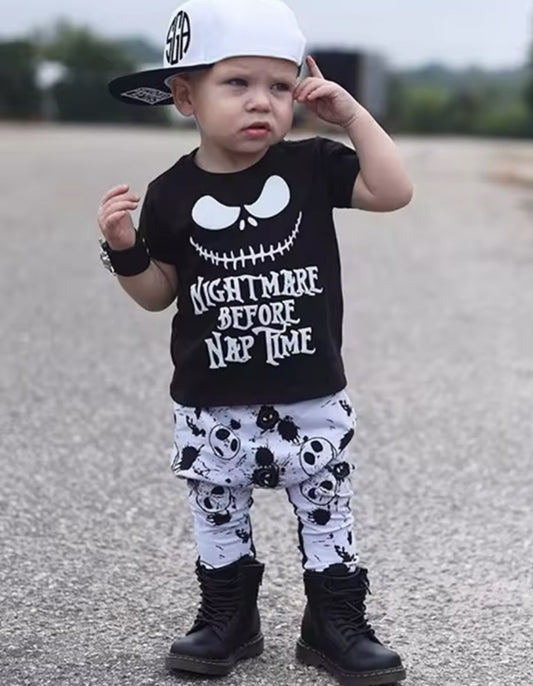 💀🎃 Halloween, Skull Top T-Shirt + Pants 2PCS Baby Boy