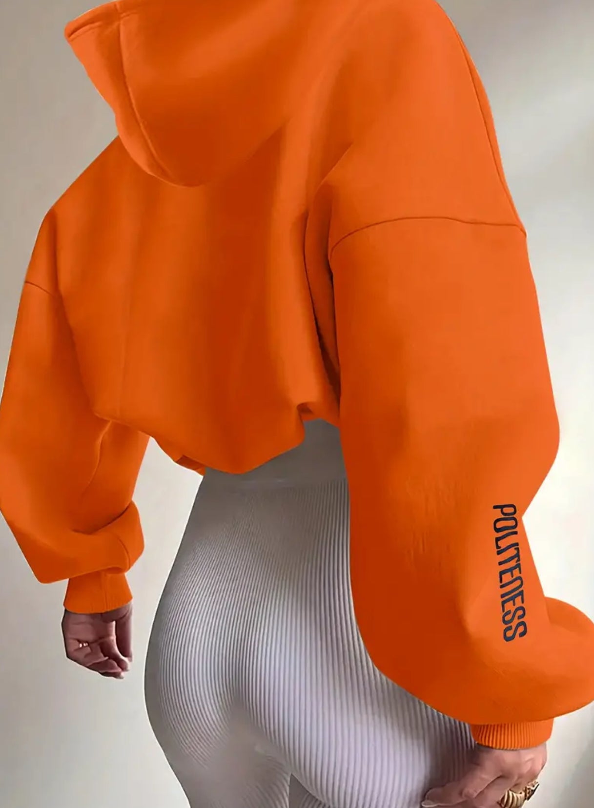 “Politeness” Orange Casual Long Sleeve Hooded Sweatshirt, Drawstring