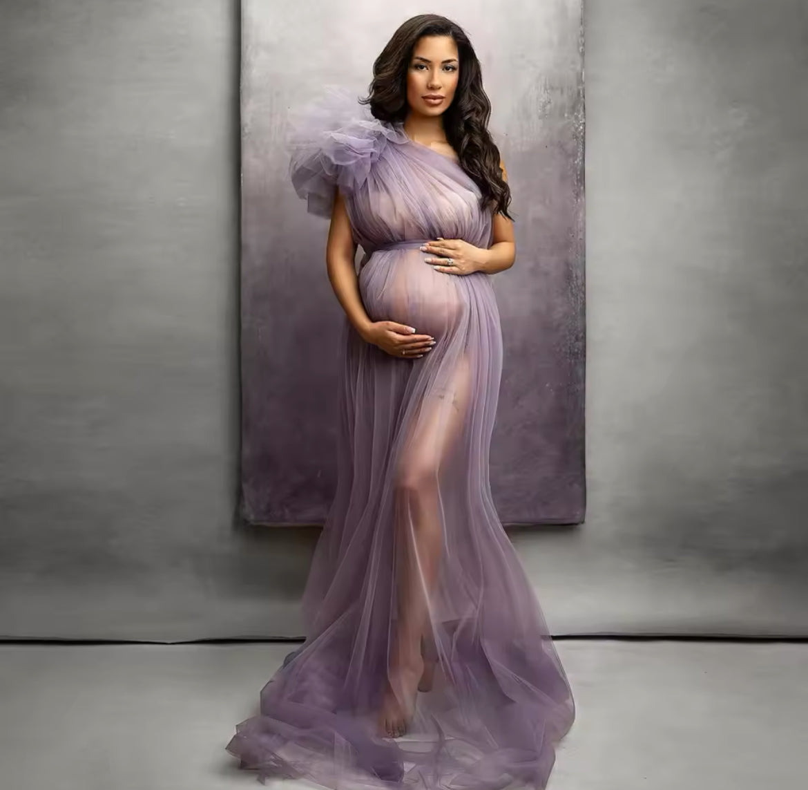 Maternity Photography Dress- Sexy Perspective Mesh, Single Shoulder