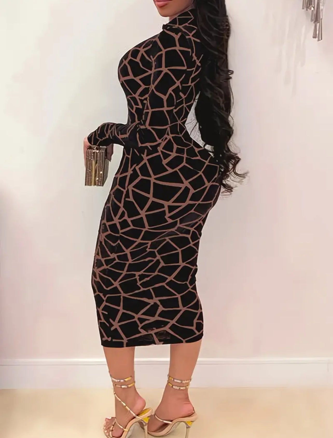 Vestido sexy con estampado de leopardo y espalda anudada, manga larga