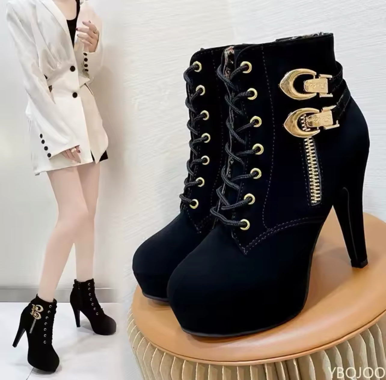 Women’s “Jolene” Chunky Heeled Ankle Lace Up Platform Boots