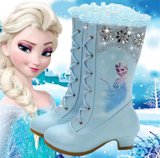 Girls ‘FROZEN’ High Plush Princess Elsa Boots with Side Zipper 