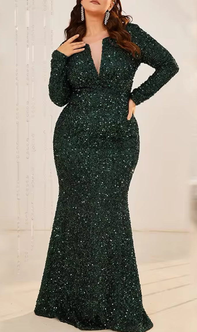 Luxury, Sequins V Neck Long Sleeves, Mermaid Dresses 2024 Collection