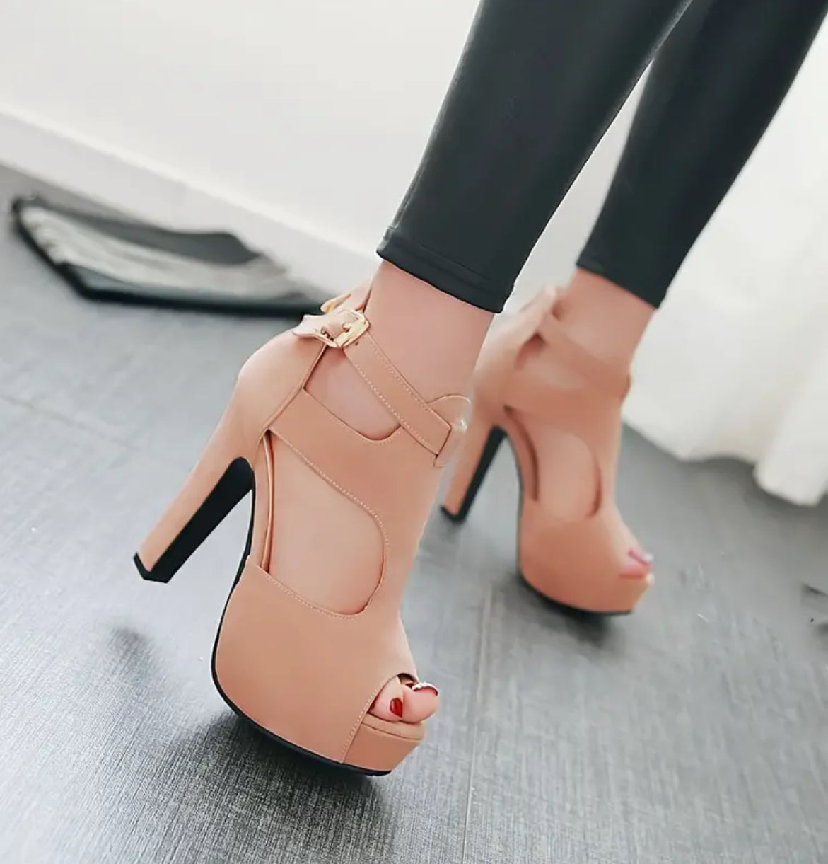 Ankle Strap Buckle Fashion Open Toe Platform Cutout Stiletto