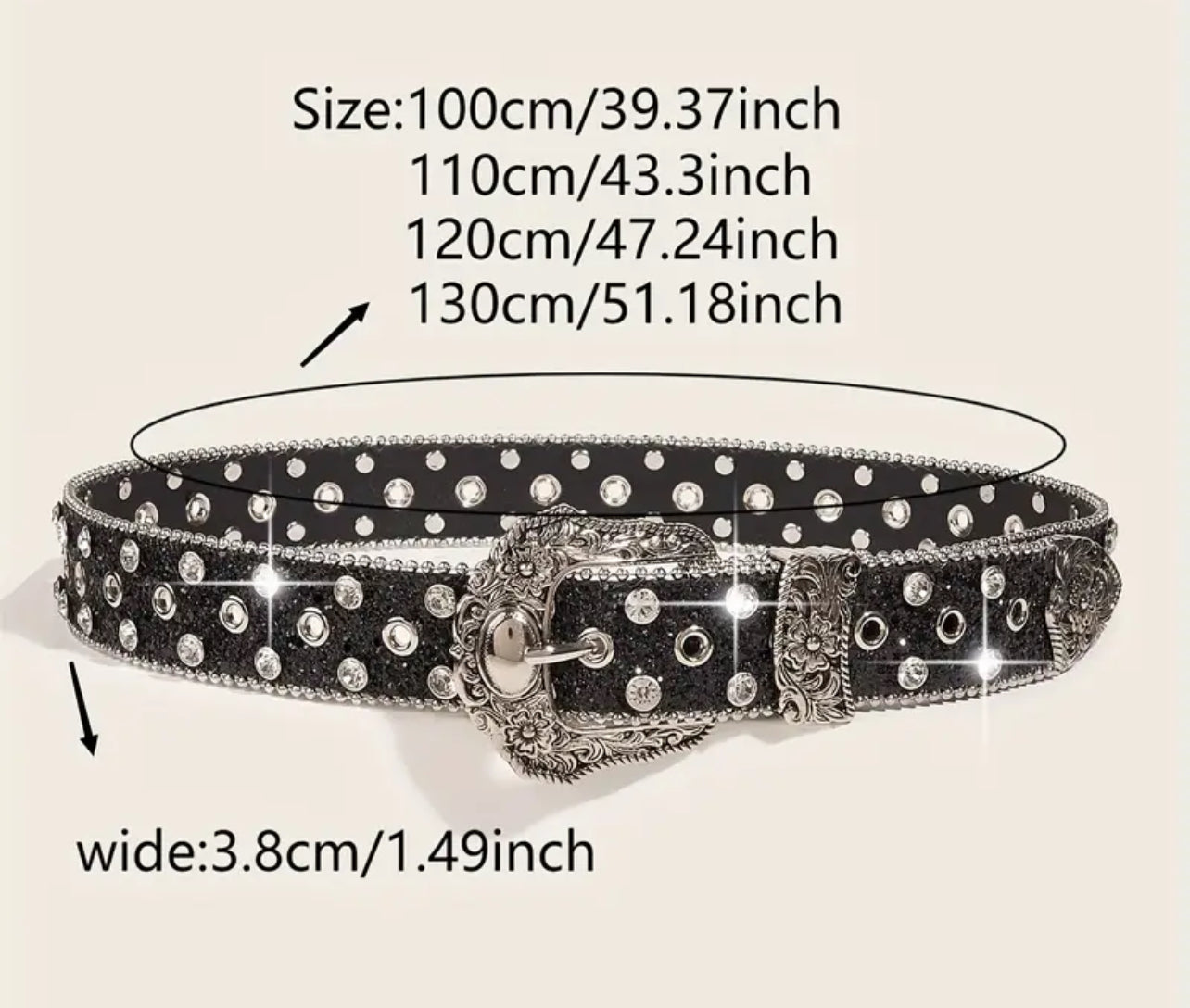 Vintage Western, Rhinestones & Glitter Buckle PU Leather Belt