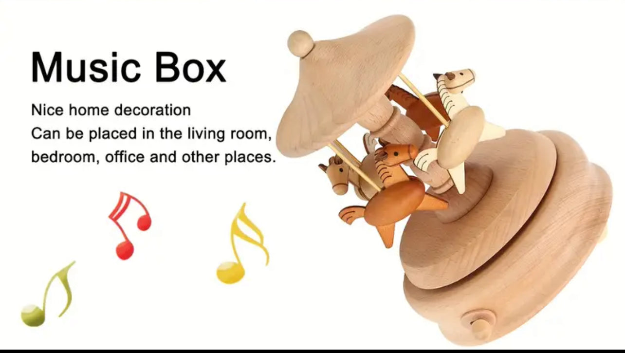 1pc Wooden Music Box, Cute Horses Rotating Carousel