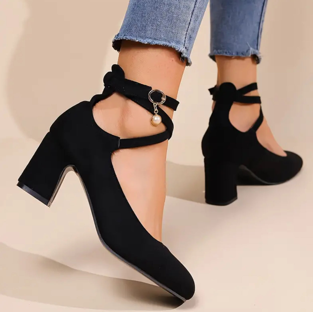 “Serenity” Crisscross Chic Heels, Secure Ankle Strap, Block High Heels for Evening Glamour, Women’s