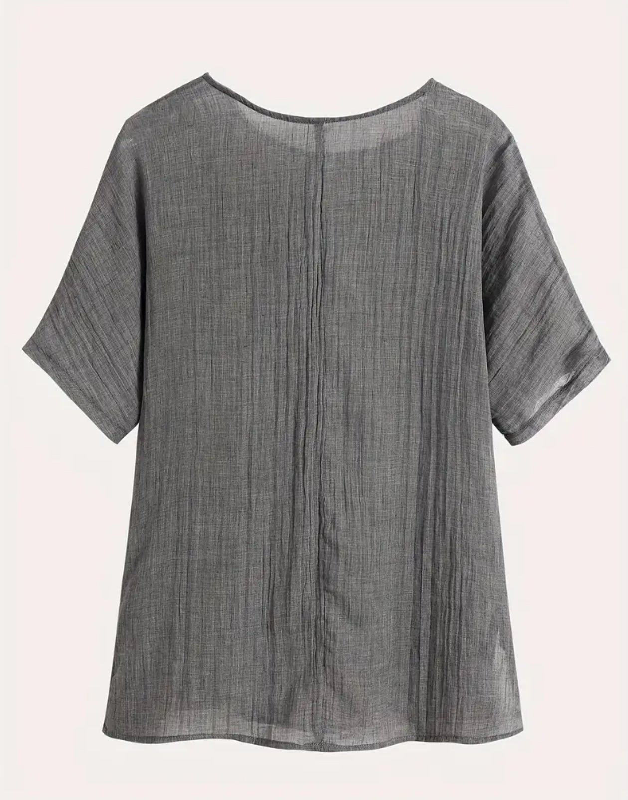 Solid Crew Neck Blouse, Casual, Short Sleeve,Loose