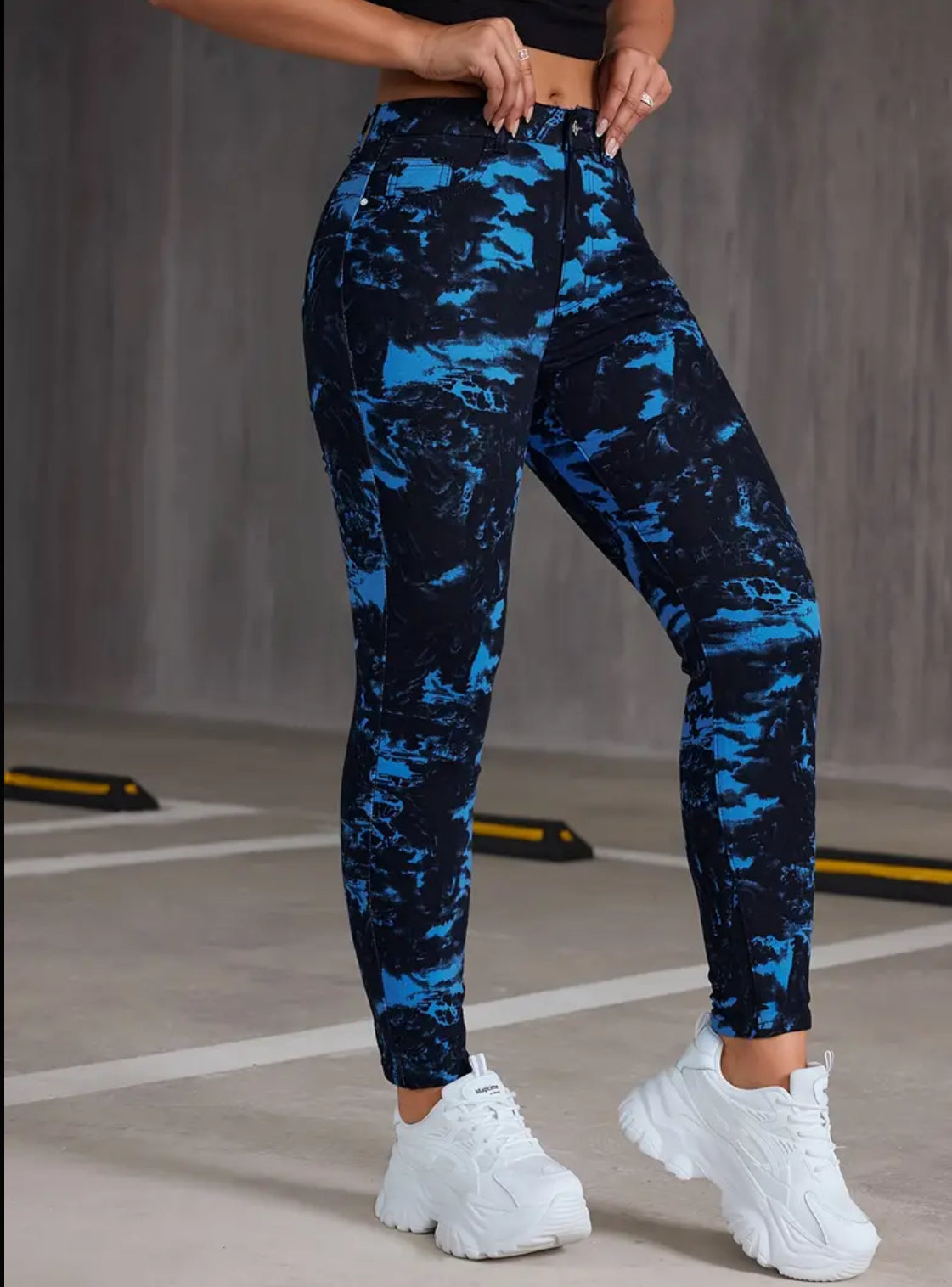 “Tie Dye Neon” High Waist Elastic Hip Lifting Versatile Denim Pants