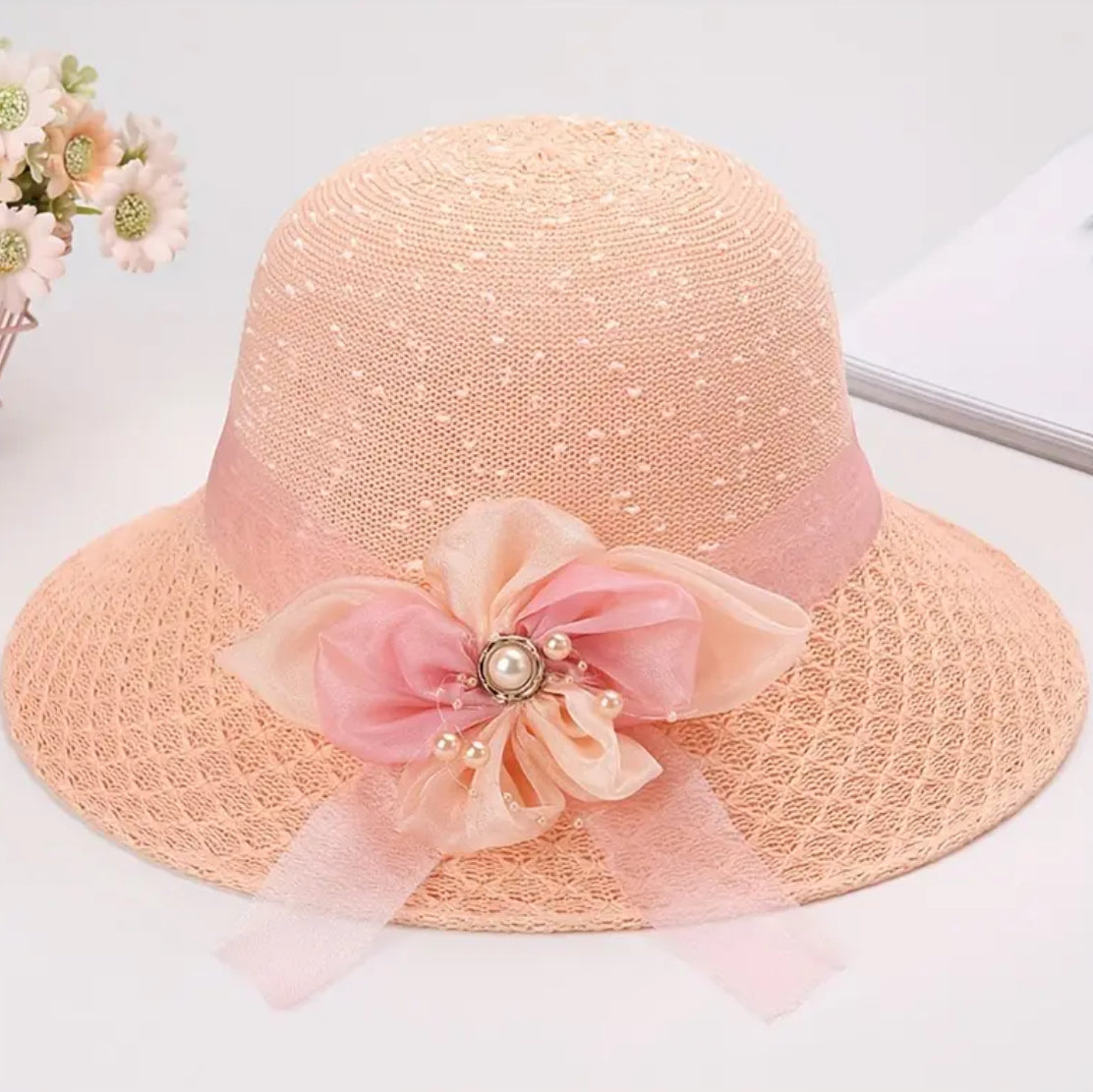 Bows & Pearls Derby Glam, Children’s Sun Protection Straw Hat