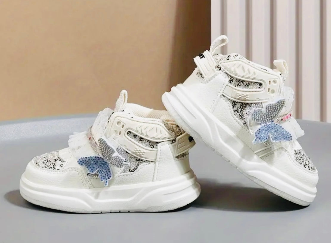 “Sparkling Sequin & Rhinestone Butterfly” Mid-Top Sneakers