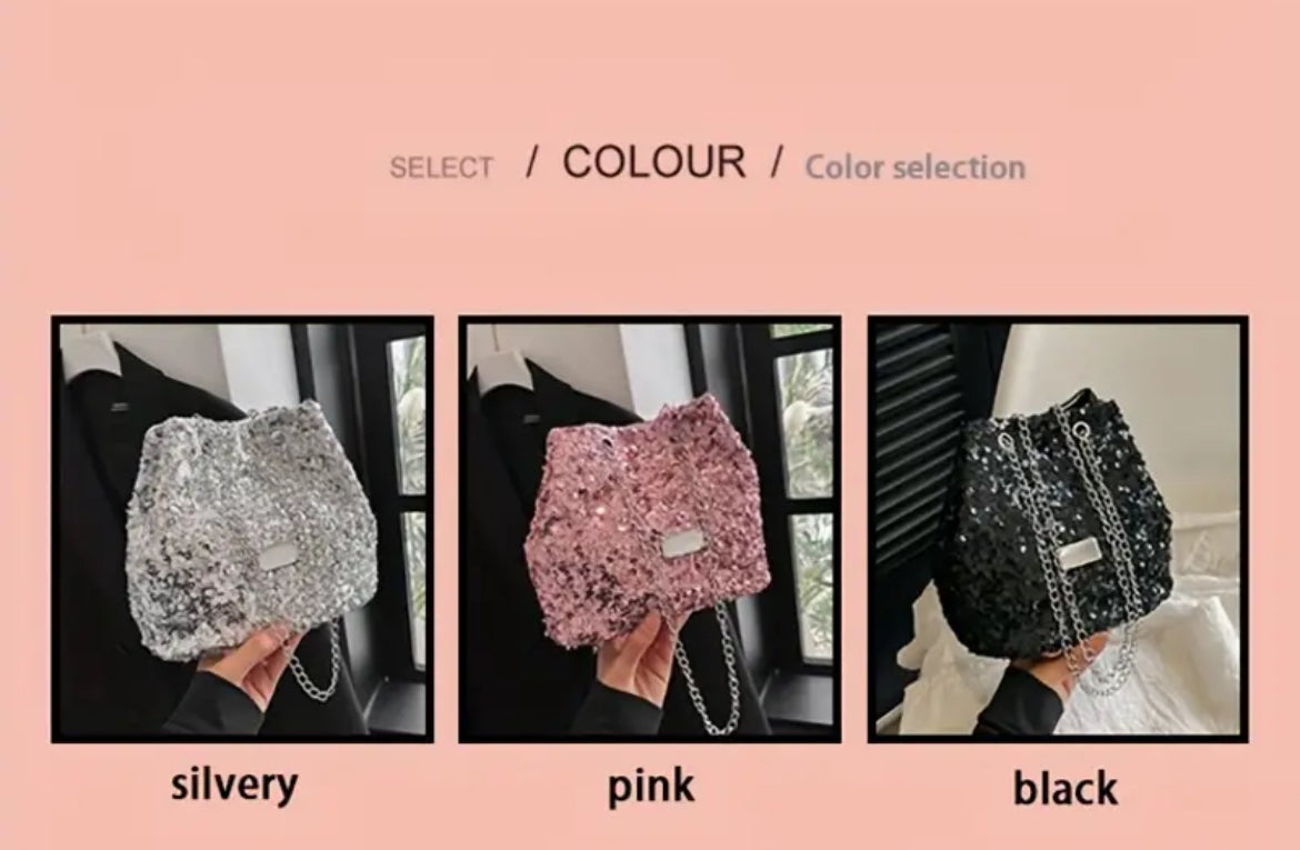 Bolso bandolera tipo cubo con lentejuelas brillantes, colección Posh 💋