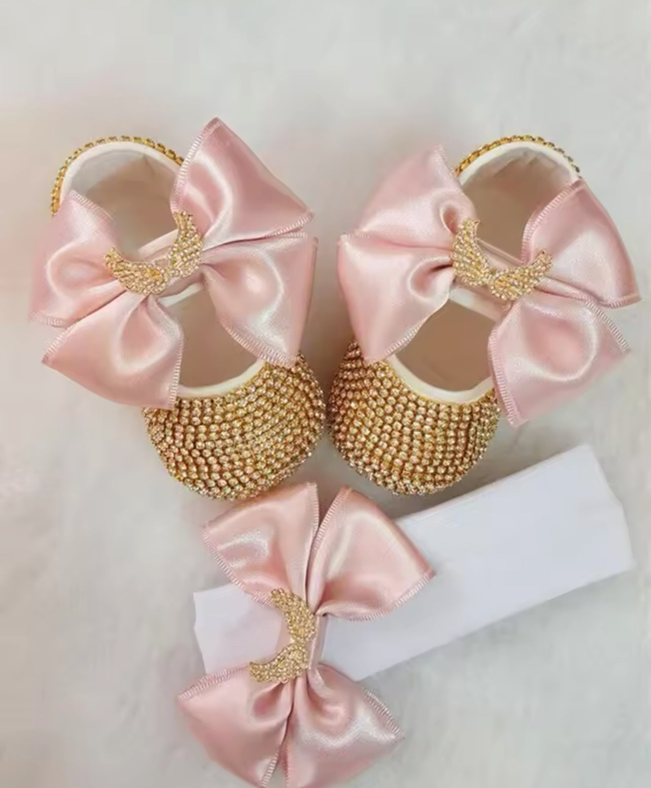 “Gold Beading” Handmade 1st Pair, Crib Shoes