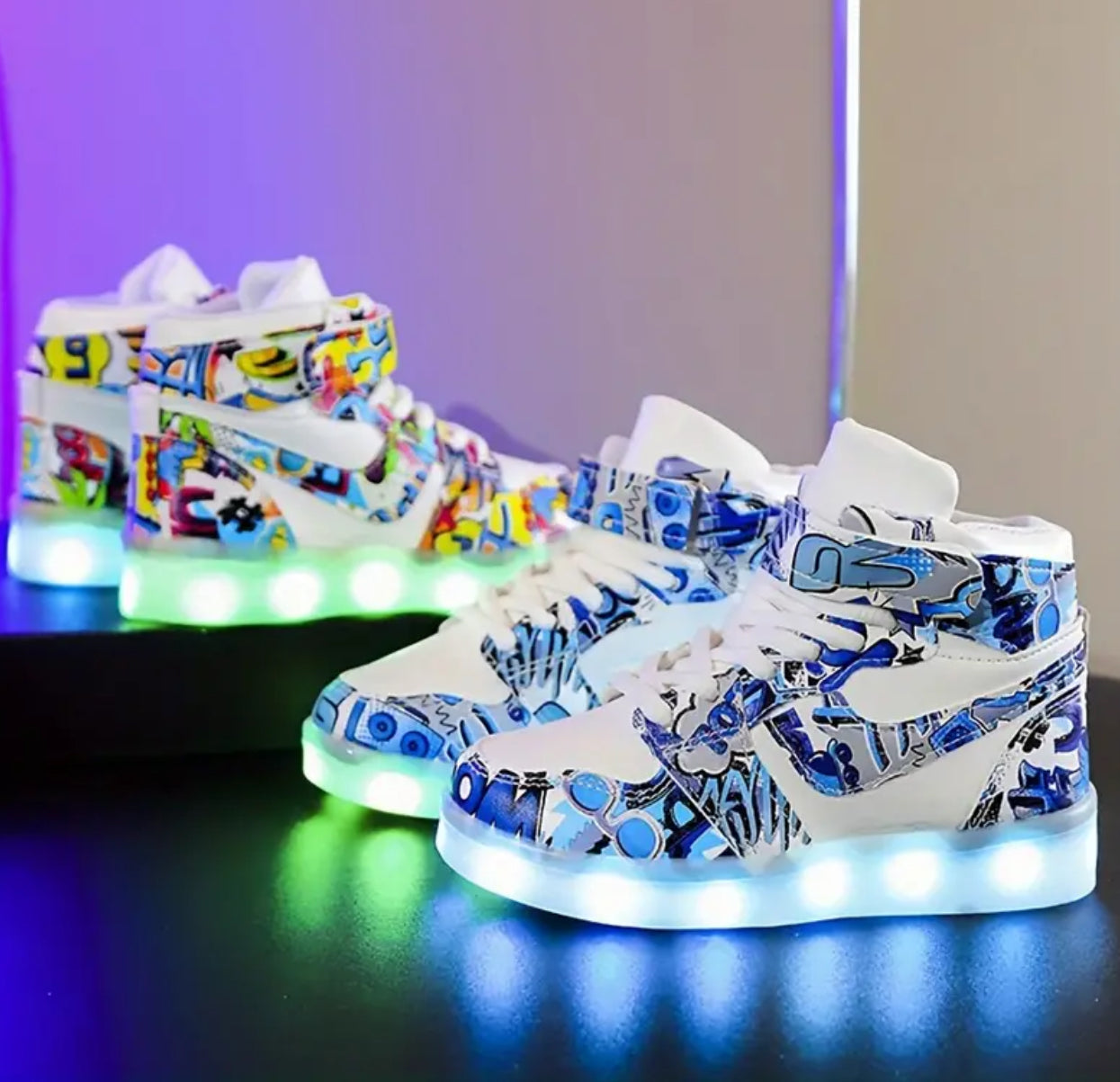 “Graffiti” High Top, Street Style, Charging LED Light Up Skate Shoes, Kids