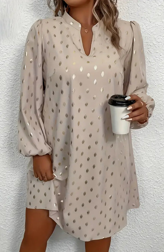 Vestido de lunares chic, mangas largas y sueltas, estilo atemporal, hasta talla 5XL