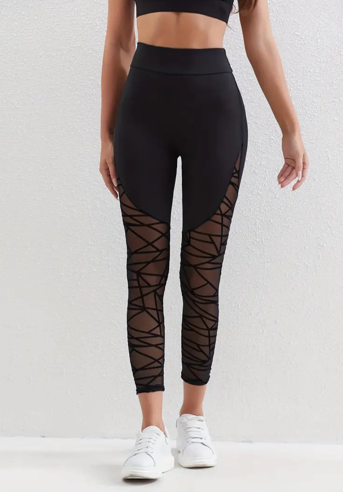 “Chelsea” High Waist Contrast, Elegant Mesh Skinny Leggings, Women's Fitness