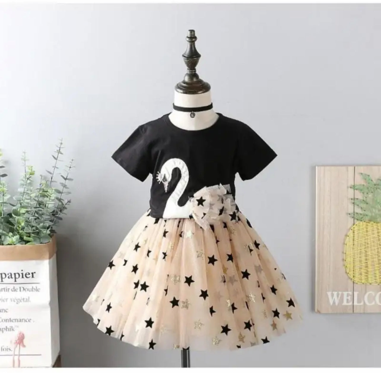 Girls Swan Sequin Skirt,  2Pcs Children Fashion, Top & Skirt, Glam Dresses ✨ Collection