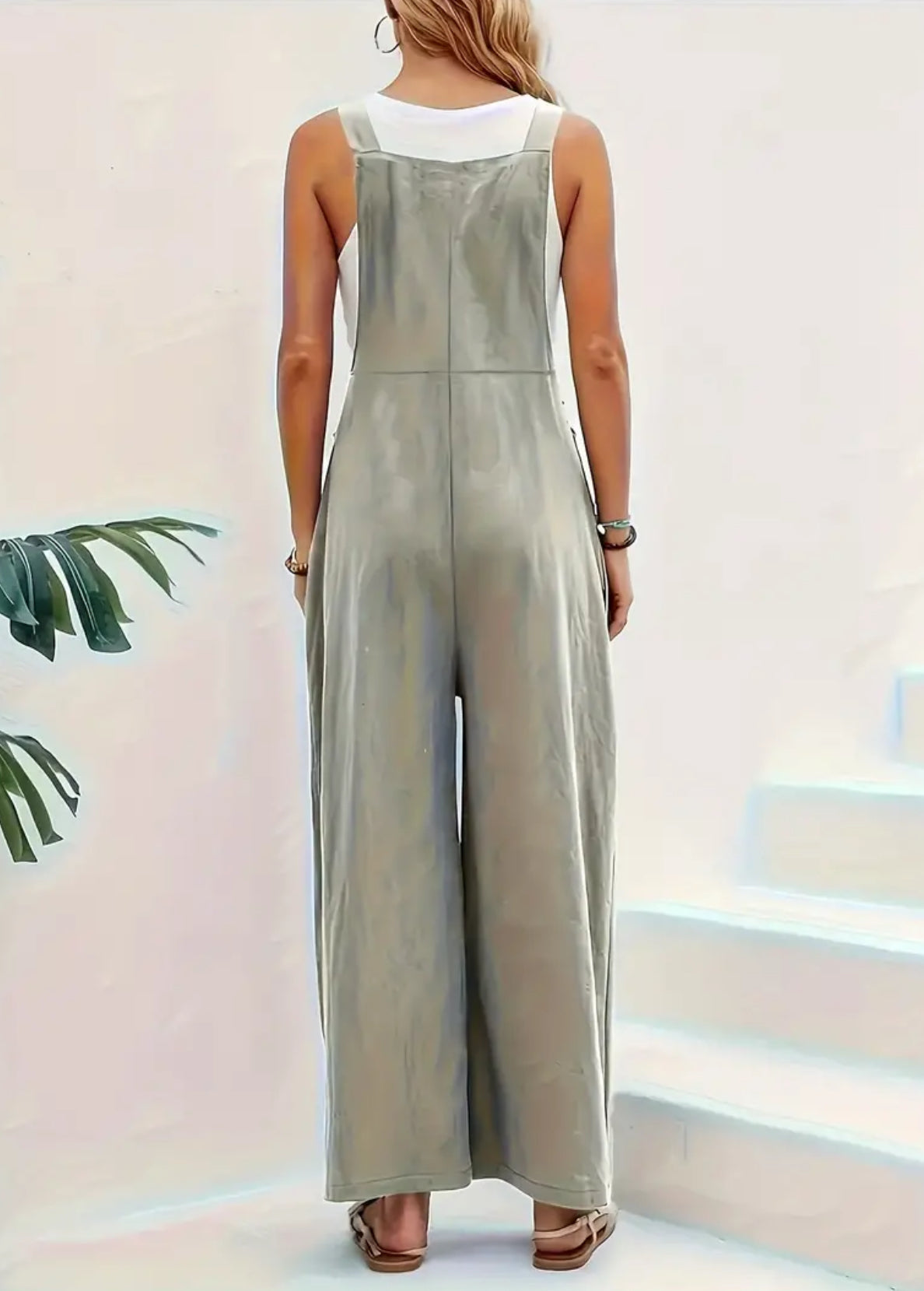 Casual Button Overall Jumpsuit, Wide Leg, Women’s