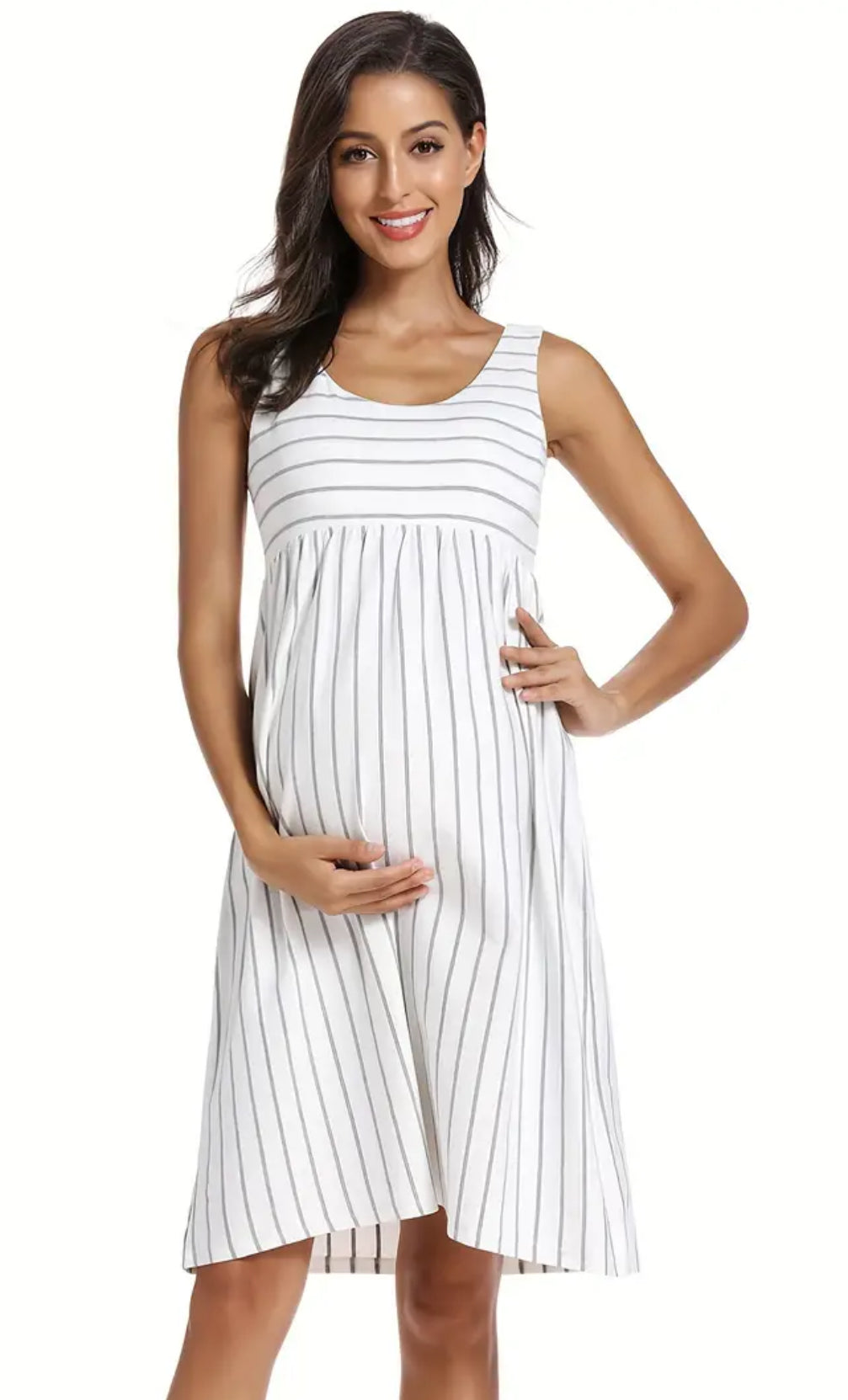 Vestido de maternidad para mujer, con tirantes finos y diseño de rayas en bloques de color