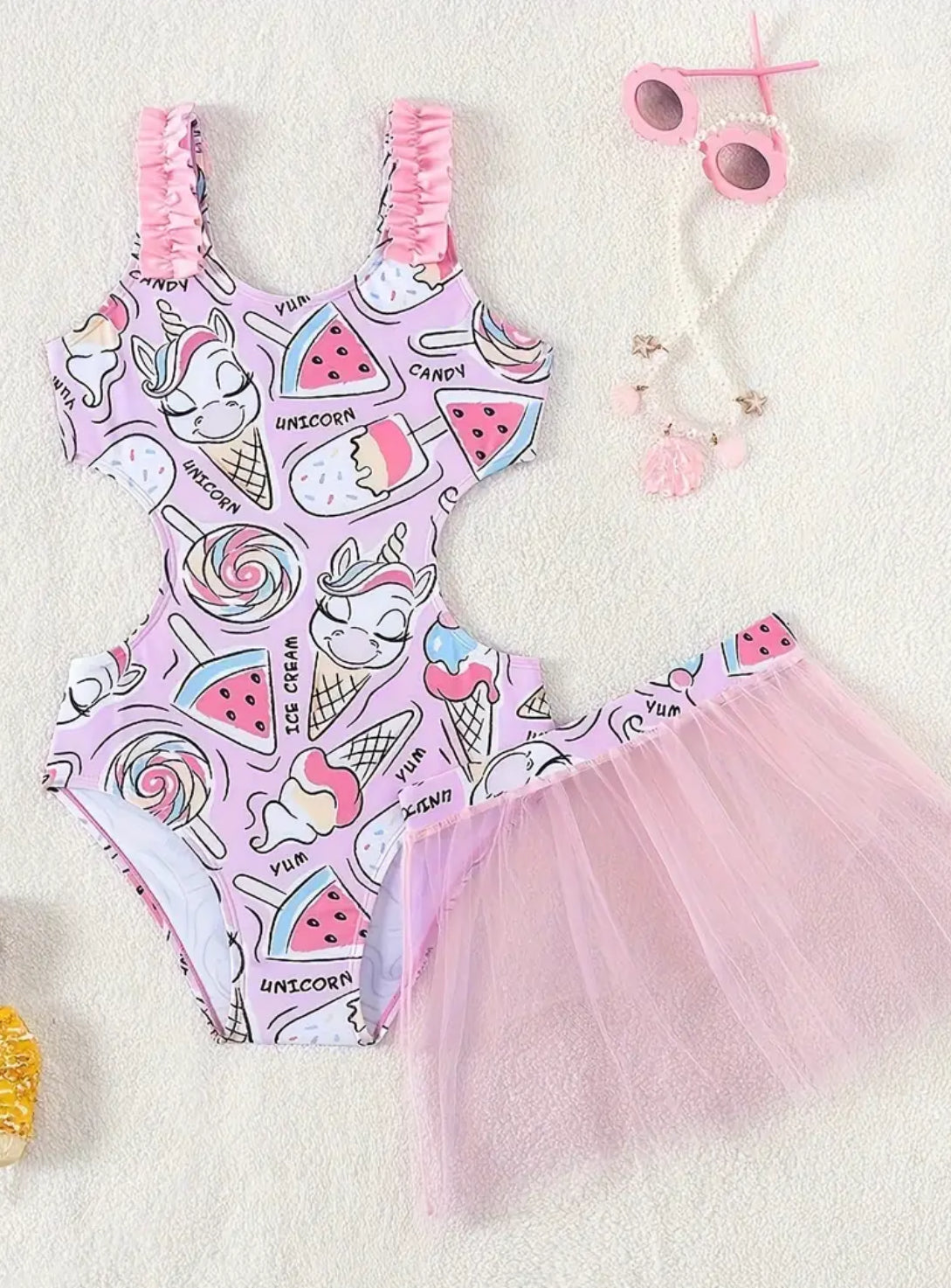 Traje de baño + falda de playa para niñas “Unicorn's 🦄”