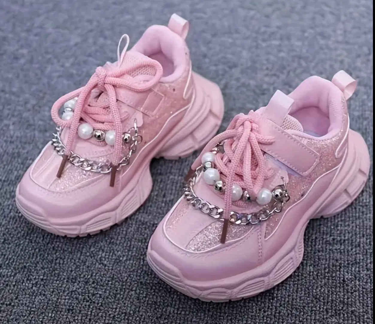 Girls Casual Cute Sequin Pearl Decor Sneakers