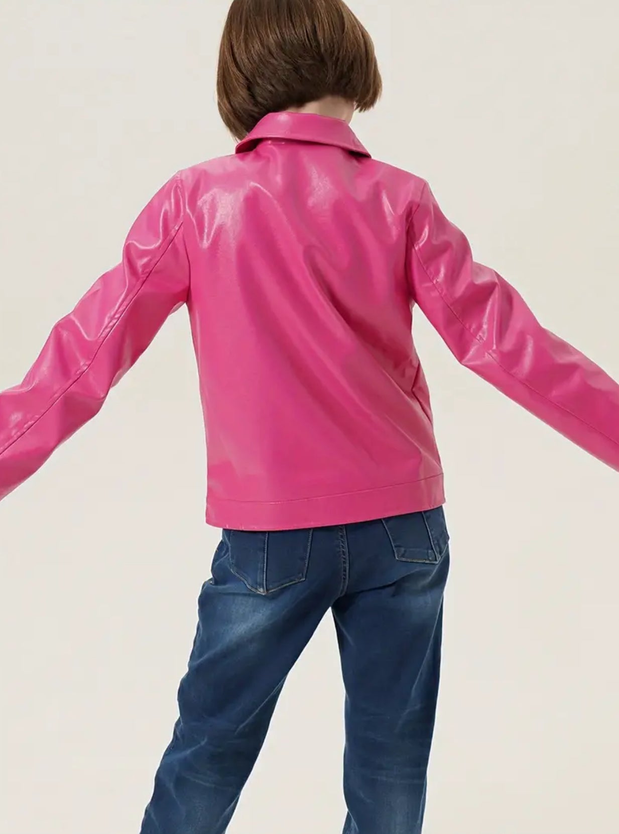 Chaqueta de cuero con solapa y cremallera “Pink Girls”, ropa de abrigo para motociclistas