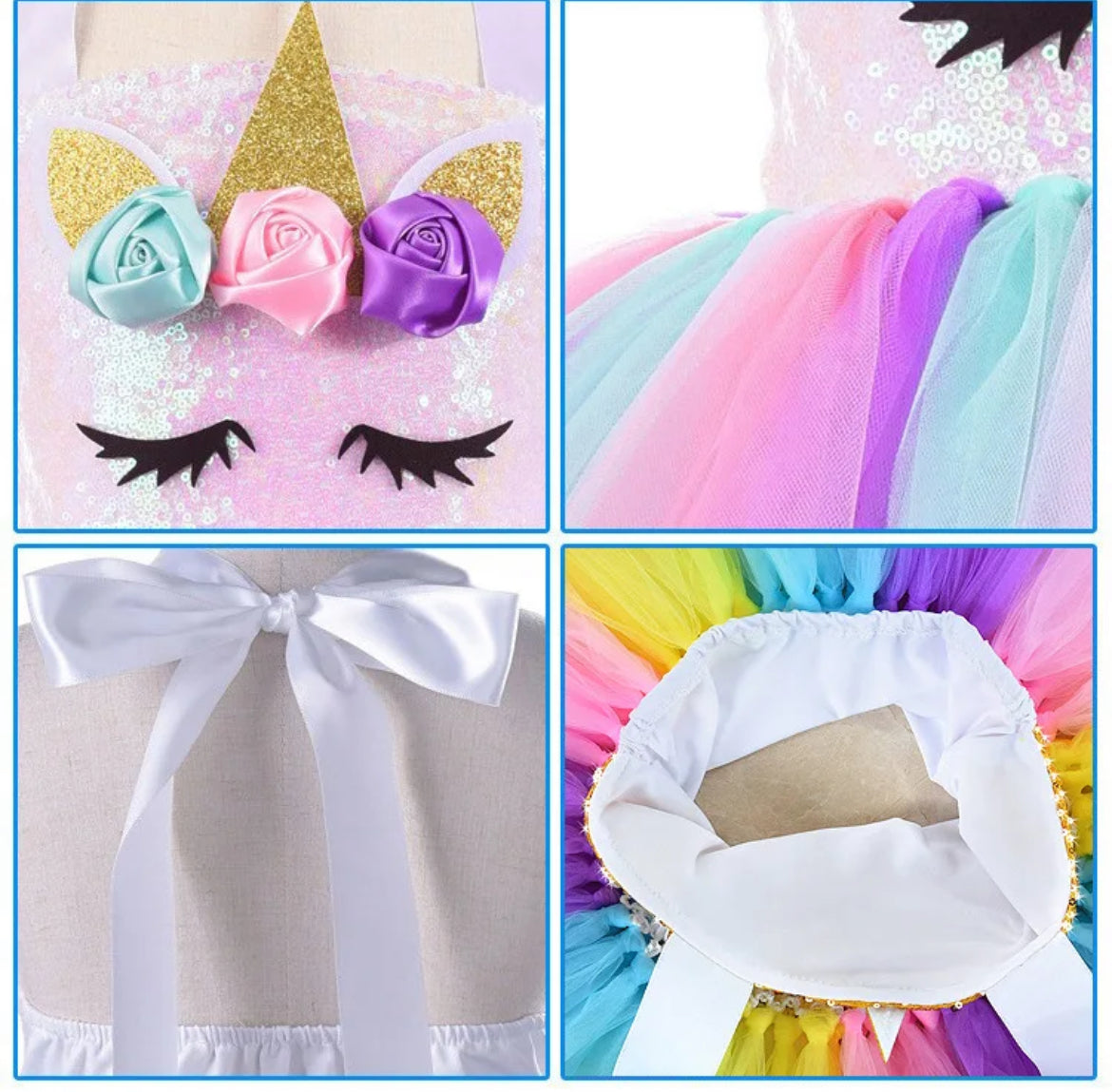 Vestido de princesa con purpurina de unicornio para niñas con luces LED