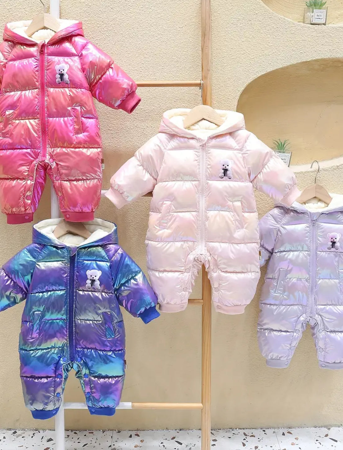 “Baby Bear” 🐻 Holographic Snowsuit, Puffer Coat with Hood and