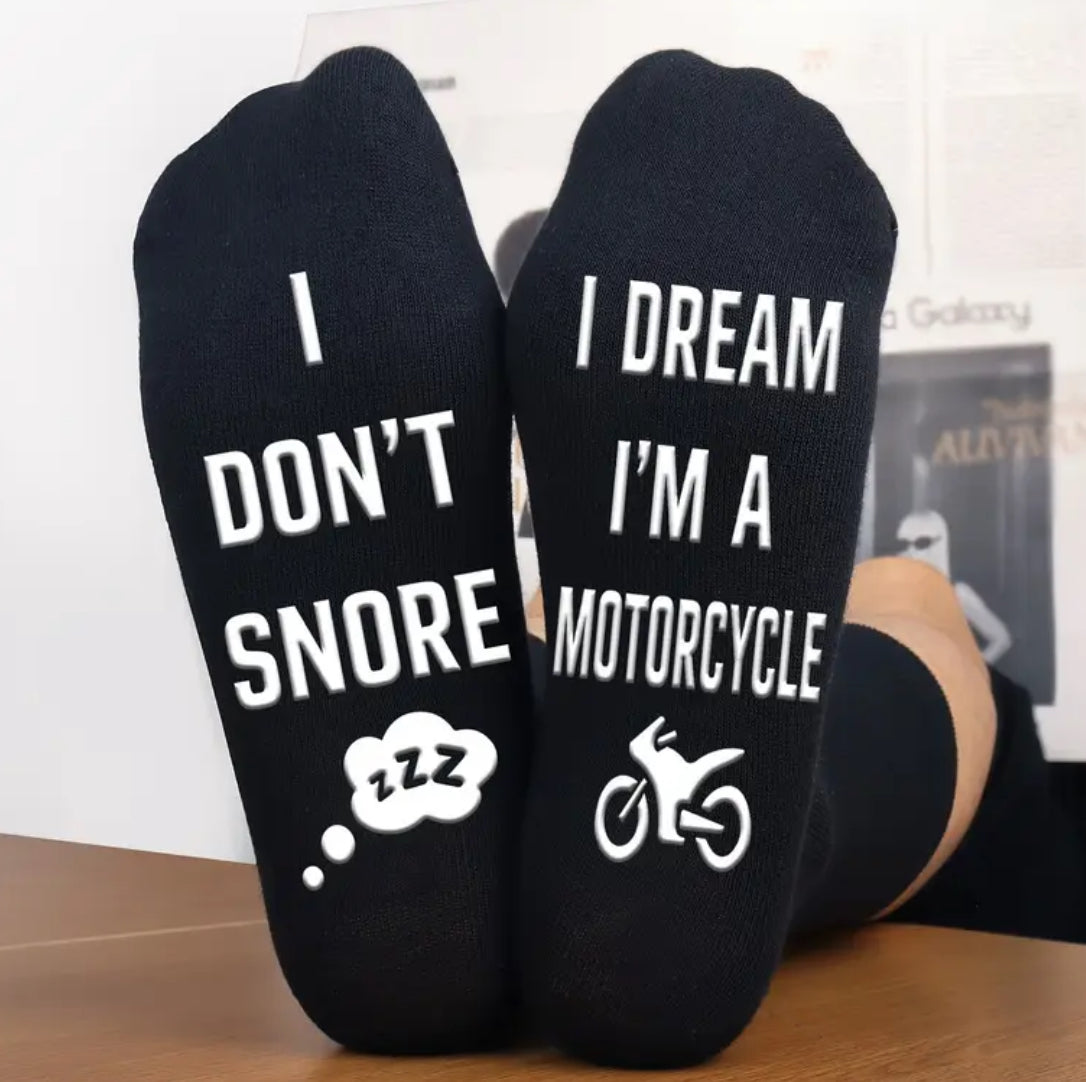 ‘I Don’t Snore I Dream I’m A Motorcycle’ 1 Pair of Novelty Motorcycle Socks