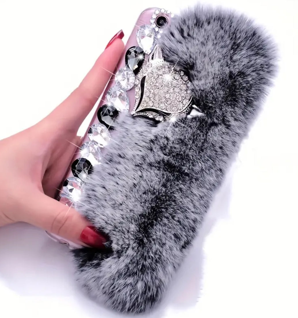 “Luxury Diamond” Metal Fox Faux Fur, iPhone Case