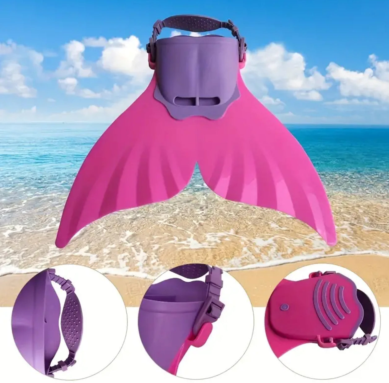 Mermaid, Adjustable Tail Fins For Swimming Training, Pool- Beach