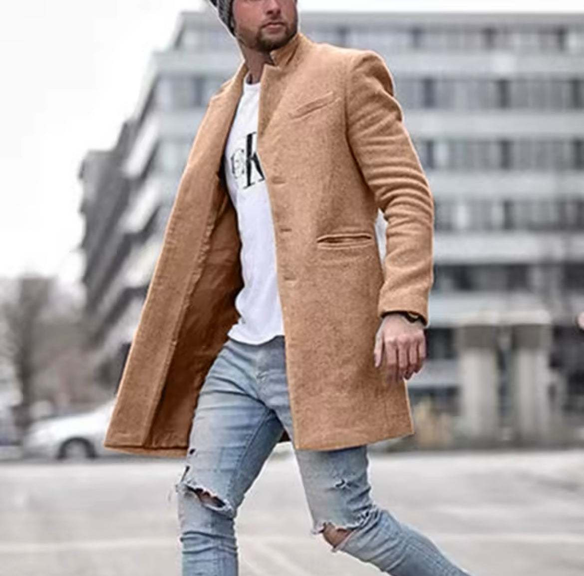 Men's Woolen Thickened Long Fashion Trench Coat